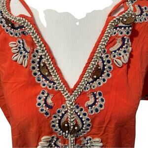 South Moon Under Bohemian Swimsuit Coverup, Orange/Pink, Size Medium
